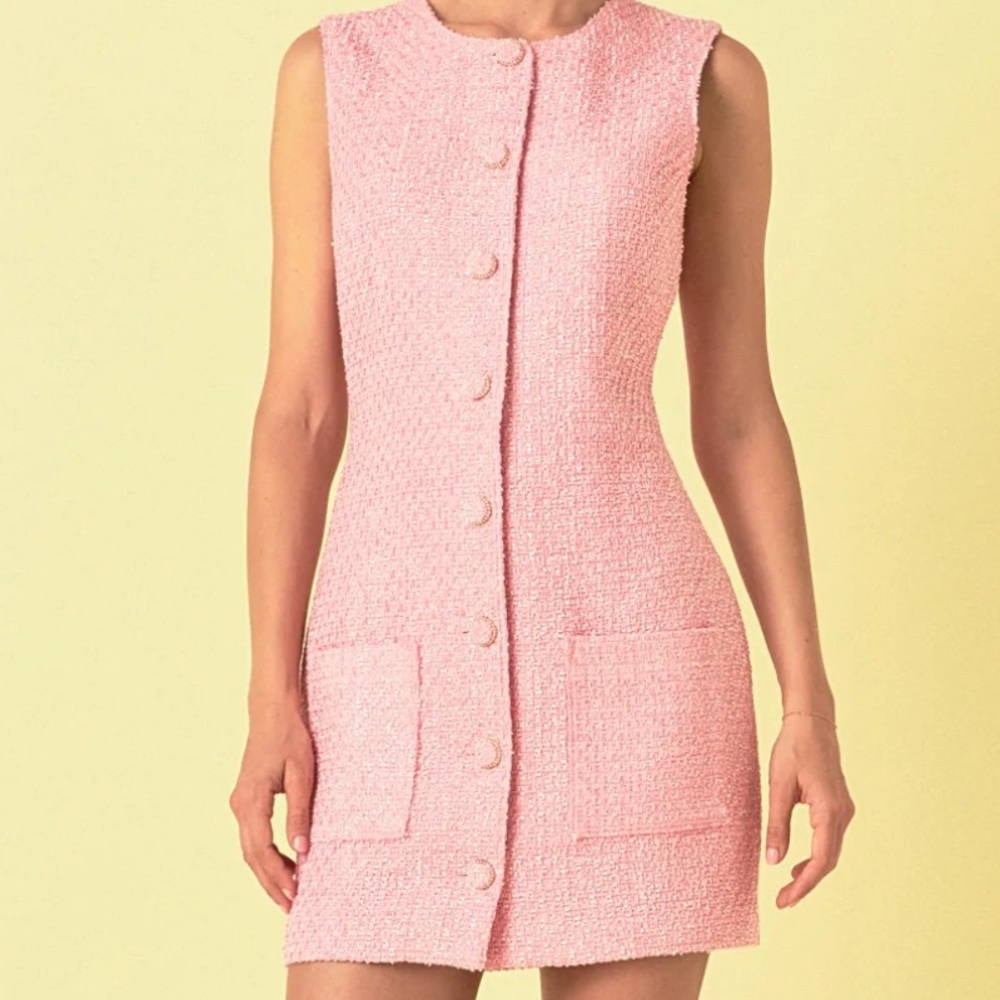 Zara Endless Rose Pink Tweed Dress